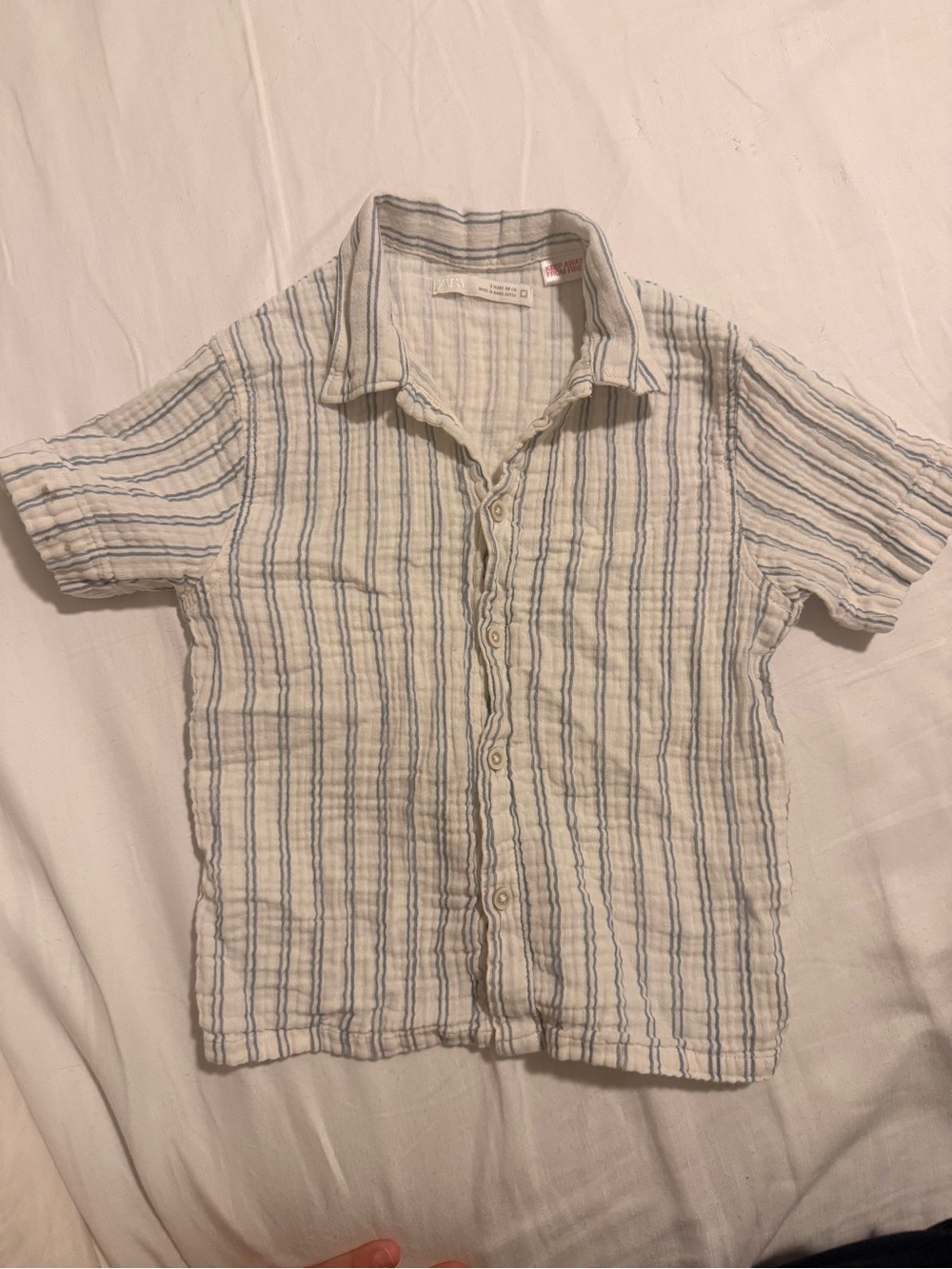 Mango White Button-Down Shirt with Light Blue Stripes